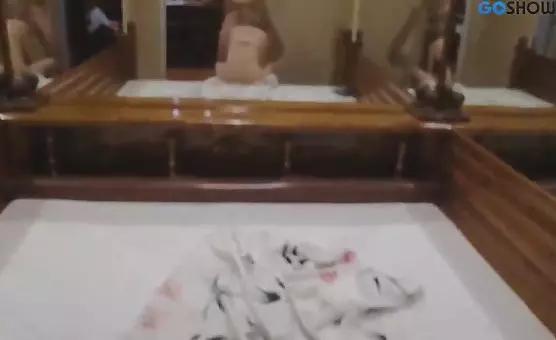 Red hands and lips on his erection